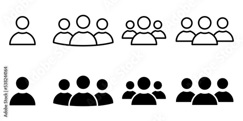 Conjunto de iconos de grupo de personas. Usuario, avatar, silueta de persona. Equipo, agrupación. Ilustración vectorial