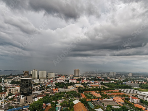 Cityscape of Pattaya City Thailand in Dark Cloud Stormy Weather
