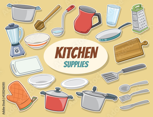 Kitchen supplies set in vector