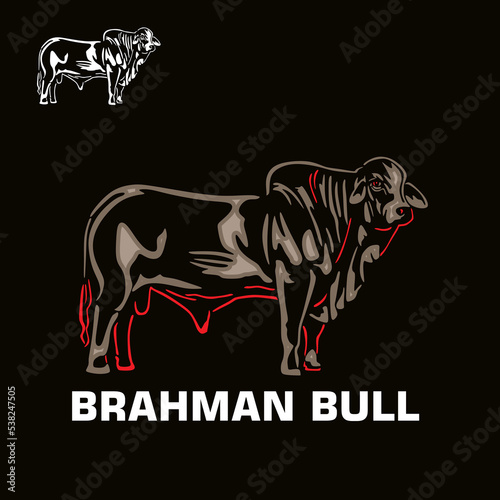 simple brahman bull logo, silhouette of great cattle standing vector illustrations