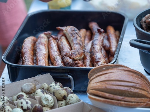 Selective focus shot of food on a table. photo