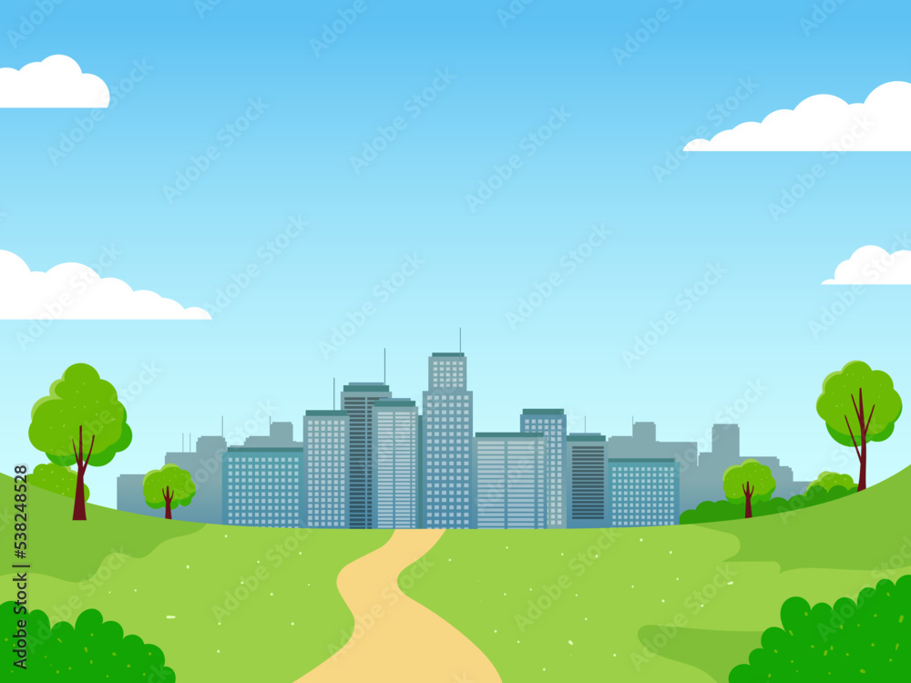 City landscape vector with buildings and park view suitable for illustration or background