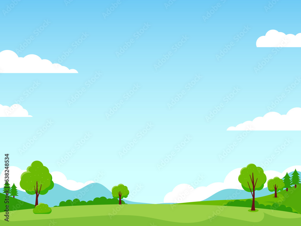 Meadow landscape vector with green grass and blue sky suitable for background or illustration Meadow landscape vector with green grass and blue sky suitable for background or illustration