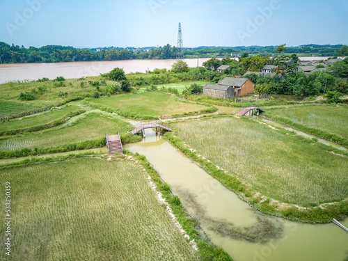 Regular paddy fields and fields in the countryside of Guangxi, China