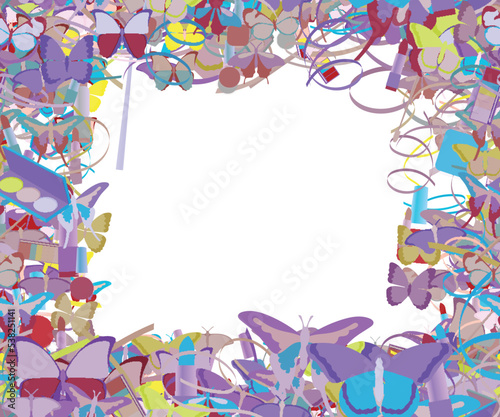 Background pattern abstract seamless design texture. Border frame, transparent background. Theme is about Butterfly, thread, spring, maquillage, narrow goods, irregular, summer, Pipevine