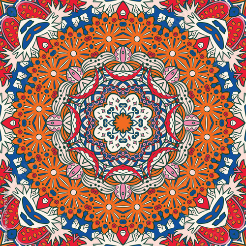 Seamless tile texture. Tracery mehndi design image. Ethnic doodle art. Curved doodling picture. Vector