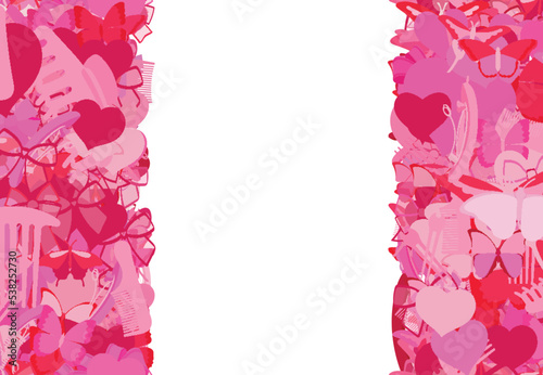 Background pattern abstract seamless design texture. Vertical stripes. Border frame, transparent background. Theme is about hairpin, gorgeous, silhouette, embellishment, slip, Monarch, hearts