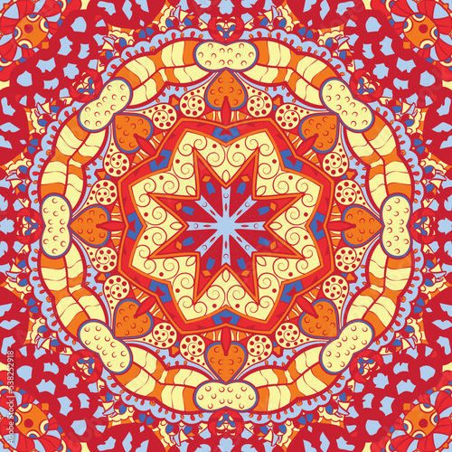 Seamless tile texture. Tracery mehndi design image. Ethnic doodle art. Curved doodling picture. Vector