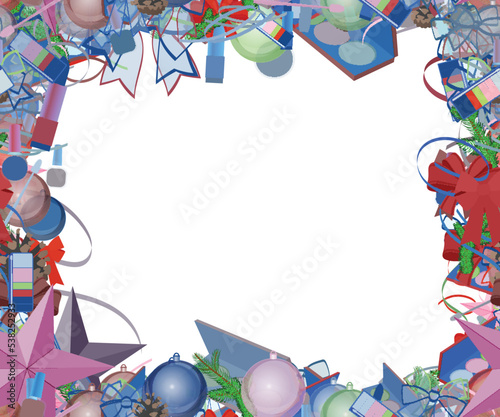Background pattern abstract seamless design texture. Border frame, transparent background. Theme is about ribbons, cone, confetti, stripes, season, narrow goods, new year, brush, santa, weaving