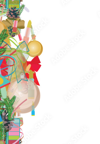 Background pattern abstract seamless design texture. Vertical stripe. Border frame, transparent background. Theme is about merry christmas, glass bowl, irregular, star, brush, decor, cosmetics
