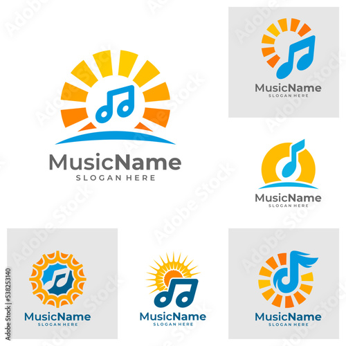 Set of Music Sun Logo Vector Icon Illustration. Sun Music logo design template