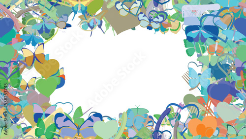 Background pattern abstract seamless design texture. Border frame, transparent background. Theme is about wildlife, decoration, delicate, silhouette, nature, drawing, wild, bobby pin, design