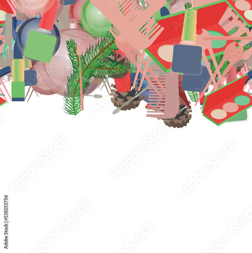 Background pattern abstract seamless design texture. Horizontal stripe. Border frame, transparent background. Theme is about bobby pin, abstract, spruce, hairpin, glare, evergreen, tree