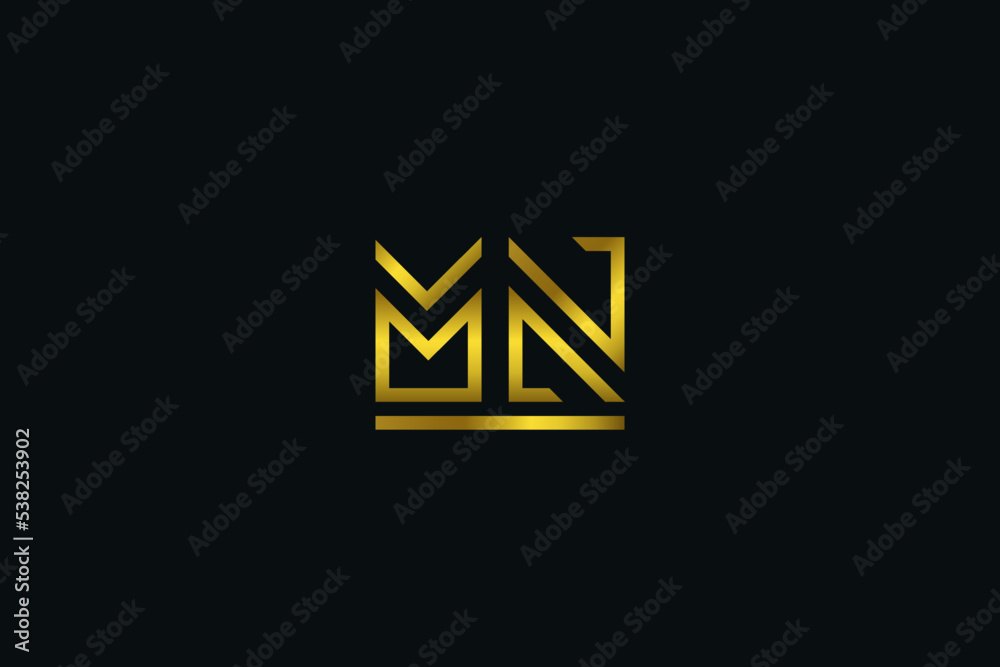 Initial M and N Logo with Gold Crown Shape. MN Logo Design with Minimal Line Style Initial M and N Logo with Gold Crown Shape. MN Logo Design with Minimal Line Style