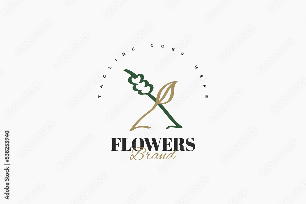 Minimal Letter X Logo with Leaf and Flower Shape