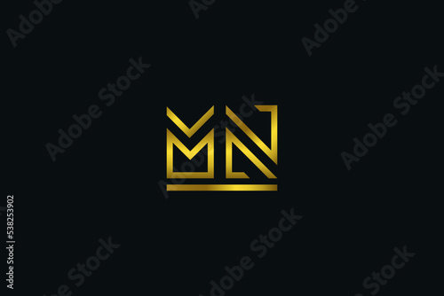 Initial M and N Logo with Gold Crown Shape. MN Logo Design with Minimal Line Style
