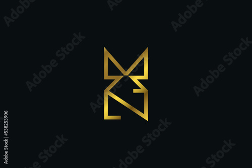 MN Initial Logo Design with Minimal Line Style and Gold Gradient Concept