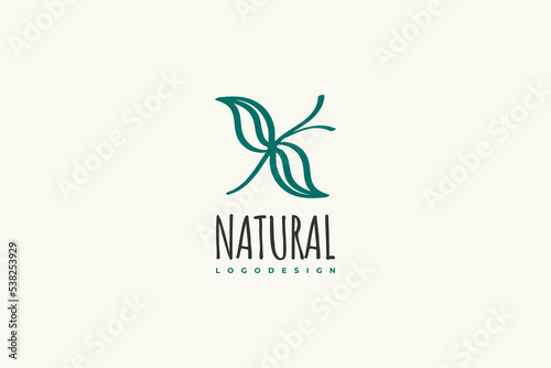 Minimal Letter X Logo with Leaf and Flower Shape