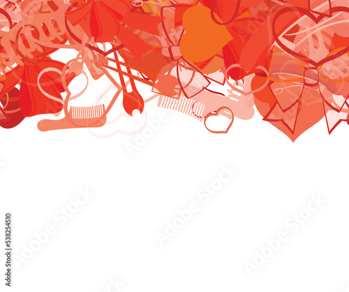 Background pattern abstract seamless design texture. Horizontal stripe. Border frame, transparent background. Theme is about relations, salon, ribbons, dressing, clip, raker, hairpin, slip