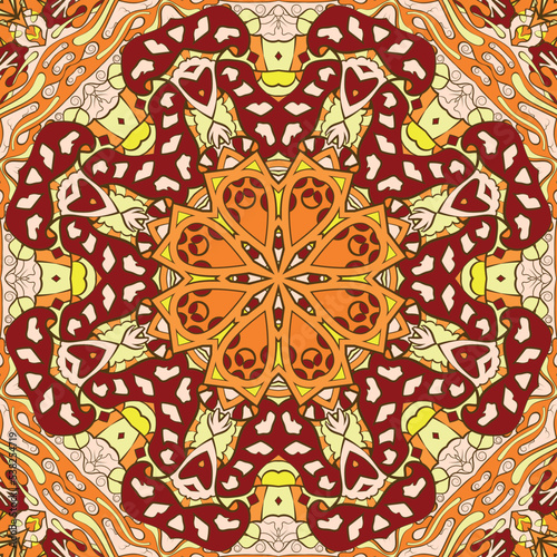 Seamless tile texture. Tracery mehndi design image. Ethnic doodle art. Curved doodling picture. Vector