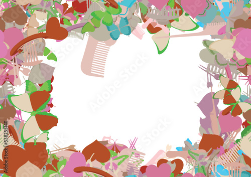 Background pattern abstract seamless design texture. Border frame, transparent background. Theme is about colorful, fly, romance, vector, clip, exotic, Monarch, spring, barrette, hairstyle