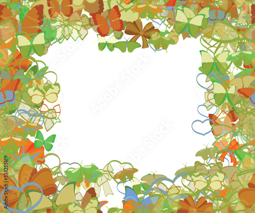 Background pattern abstract seamless design texture. Border frame, transparent background. Theme is about embellishment, ornate, spring, Pipevine, adornment, silhouette, colorful, decoration