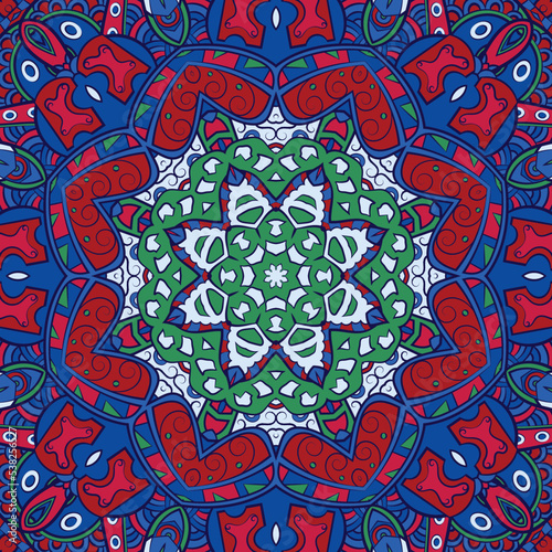 Seamless tile texture. Tracery mehndi design image. Ethnic doodle art. Curved doodling picture. Vector