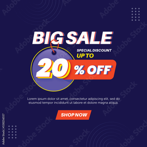 Big sale 20%. Number special discount sign template design