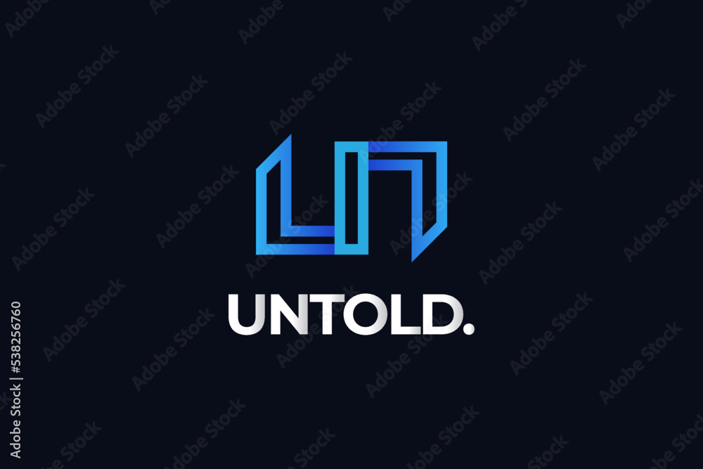Abstract Initial Letter U and N Logo Design with Modern and Minimal Concept. UN Logo with Blue Outline Style. Suitable for Business or Technology Logo