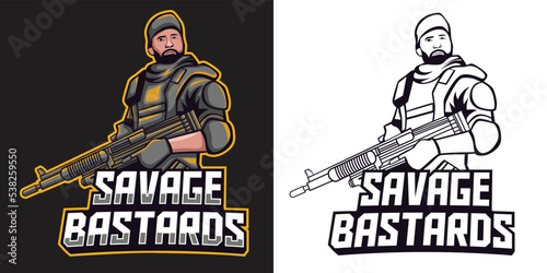 army holding rifle gun mascot logo