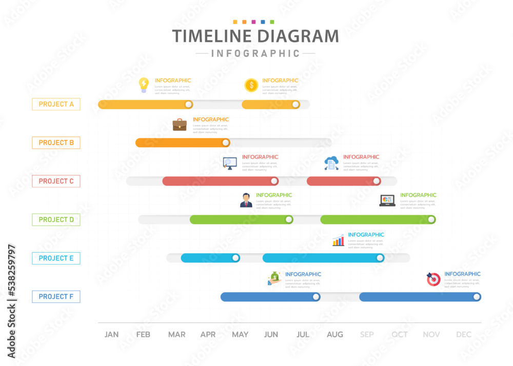 Infographic template for business. 12 Months modern Timeline diagram ...