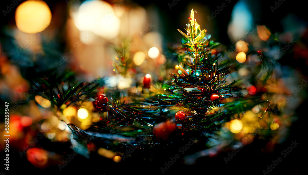 Merry Christmas and New Year holidays background. Blurred bokeh background