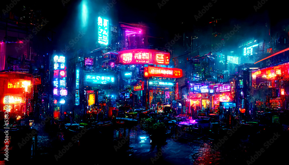 Futuristic cyberpunk city full of neon lights at night, Retro future illustration in a style of pixel art, Blurred background Futuristic cyberpunk city full of neon lights at night, Retro future illustration in a style of pixel art, Blurred background