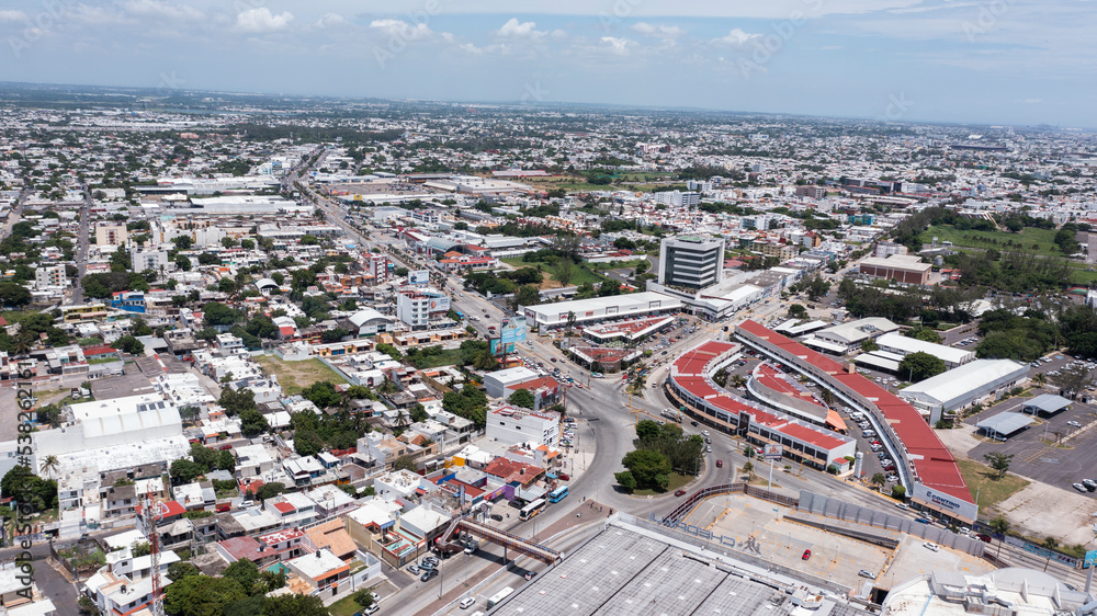Aerial morning skyline view of downtown Boca del Rio, Veracruz, Mexico.