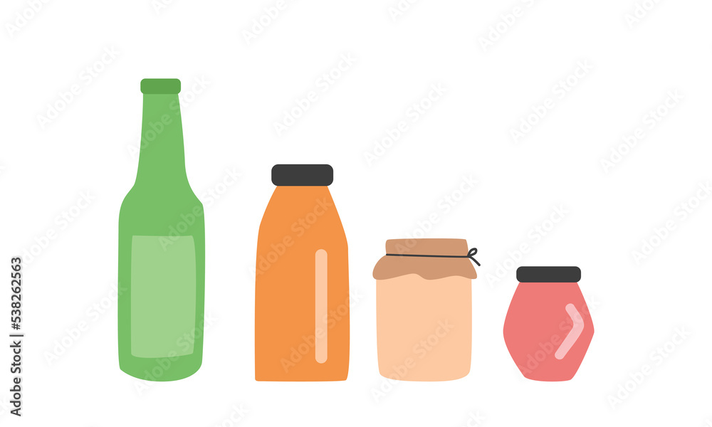 Bottles and jars clipart. Simple empty bottle and jar vector design isolated on white. Glass bottles and jars waste cartoon style. Glass garbage clipart doodle drawing style. Garbage sorting concept Bottles and jars clipart. Simple empty bottle and jar vector design isolated on white. Glass bottles and jars waste cartoon style. Glass garbage clipart doodle drawing style. Garbage sorting concept