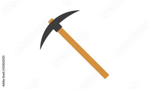 Pick mattock flat icon for web. Simple garden mattock sign vector design. Pick instrument or pickaxe with wooden handle web icon isolated on white. Pickaxe mattock clipart logo. Garden concept