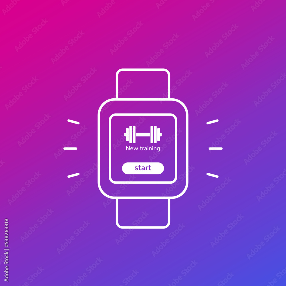 Smart watch with fitness app, ui design, line vector Smart watch with fitness app, ui design, line vector