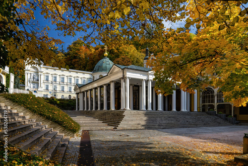 City of Marianske Lazne (Marienbad) - autumn at the pavilion of Cross spring - main colonnade