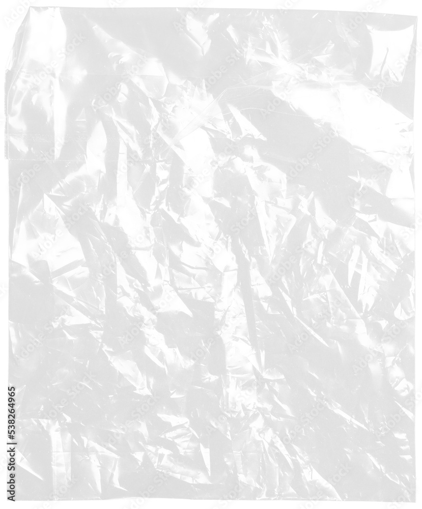 plastic transparent cellophane bag on white background. The texture looks blank and shiny. The plastic surface is wrinkly and tattered making abstract pattern. plastic transparent cellophane bag on white background. The texture looks blank and shiny. The plastic surface is wrinkly and tattered making abstract pattern.