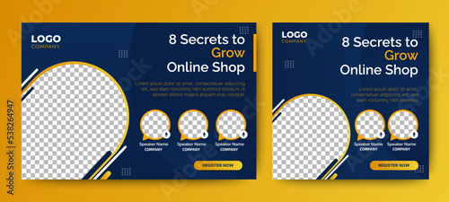 Online shop live webinar banner invitation and social media post template. Business webinar invitation design. Online webinar. Vector EPS 10