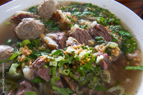 A bowl of Guangdong Chaoshan Beef Noodles full of delicious and fragrant meat
