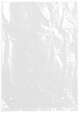 plastic transparent cellophane bag on white background. The texture looks blank and shiny. The plastic surface is wrinkly and tattered making abstract pattern.