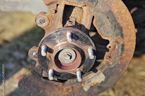 Old grinded hub from rust before car brake disc mounting