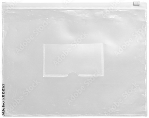 plastic transparent cellophane bag on white background. The texture looks blank and shiny. The plastic surface is wrinkly and tattered making abstract pattern. photo