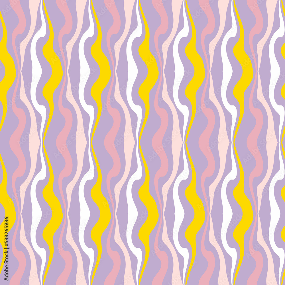 Wavy seamless pattern in seventies style. Aesthetic print for tee, textile and fabric. Retro illustration for decor and design.