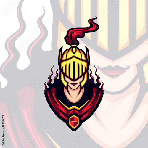 Armored Golden Helmet Valkyrie Vector Mascot