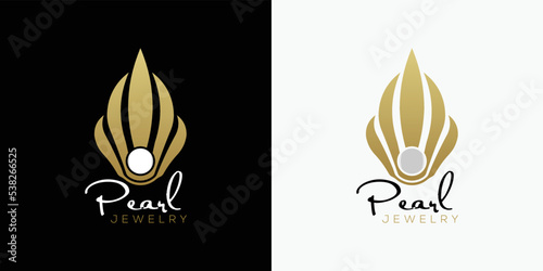 Beauty Luxury Elegant Pearl Jewelry Seashell Oyster Scallop Shell Oyster Cockle Clam Mussel logo design template
