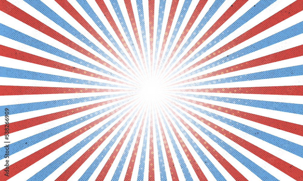 Vintage Retro sunburst with red and blue bright colors background ...