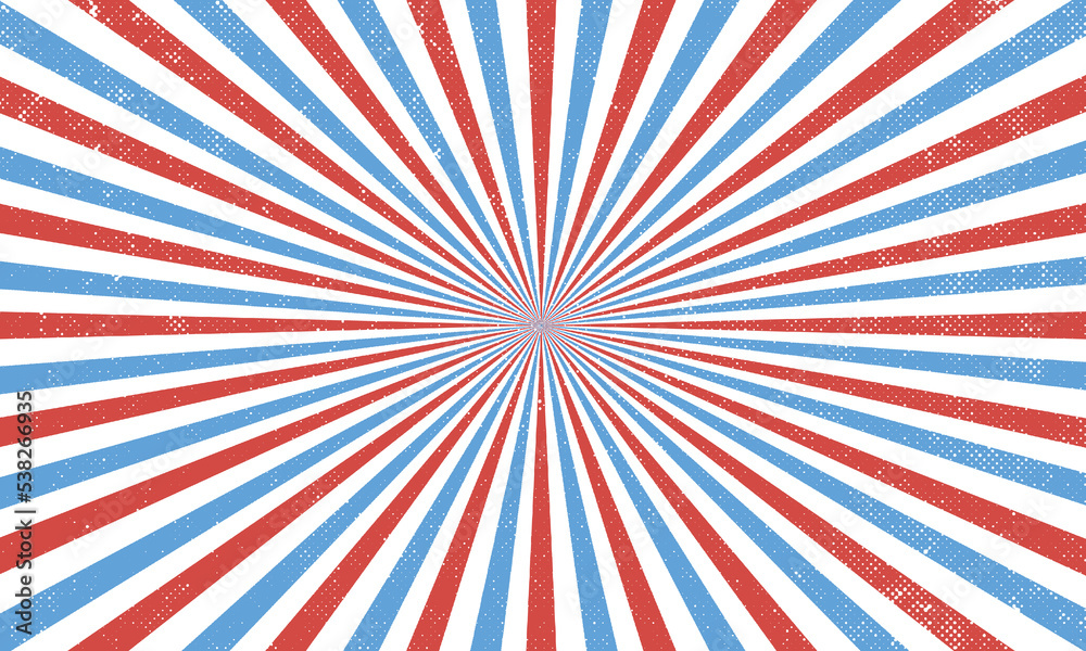 Vintage Retro sunburst with red and blue bright colors background ...