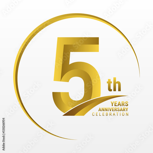 5th Anniversary Logo, Logo design for anniversary celebration with gold color isolated on white background, vector illustration